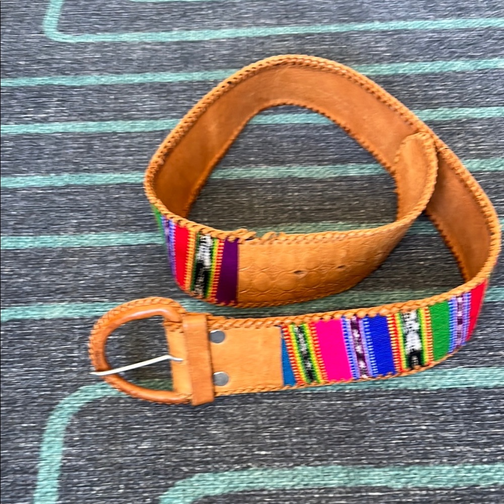 Colorful Leather Belt with Multicolor Accents